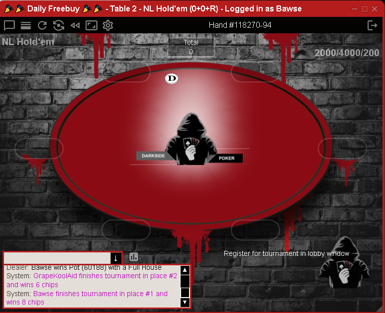 1st in Daily Freebuy on DarksidePoker