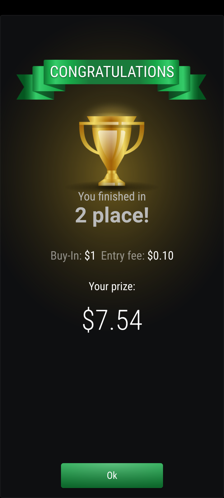 2nd in $1 buy-in