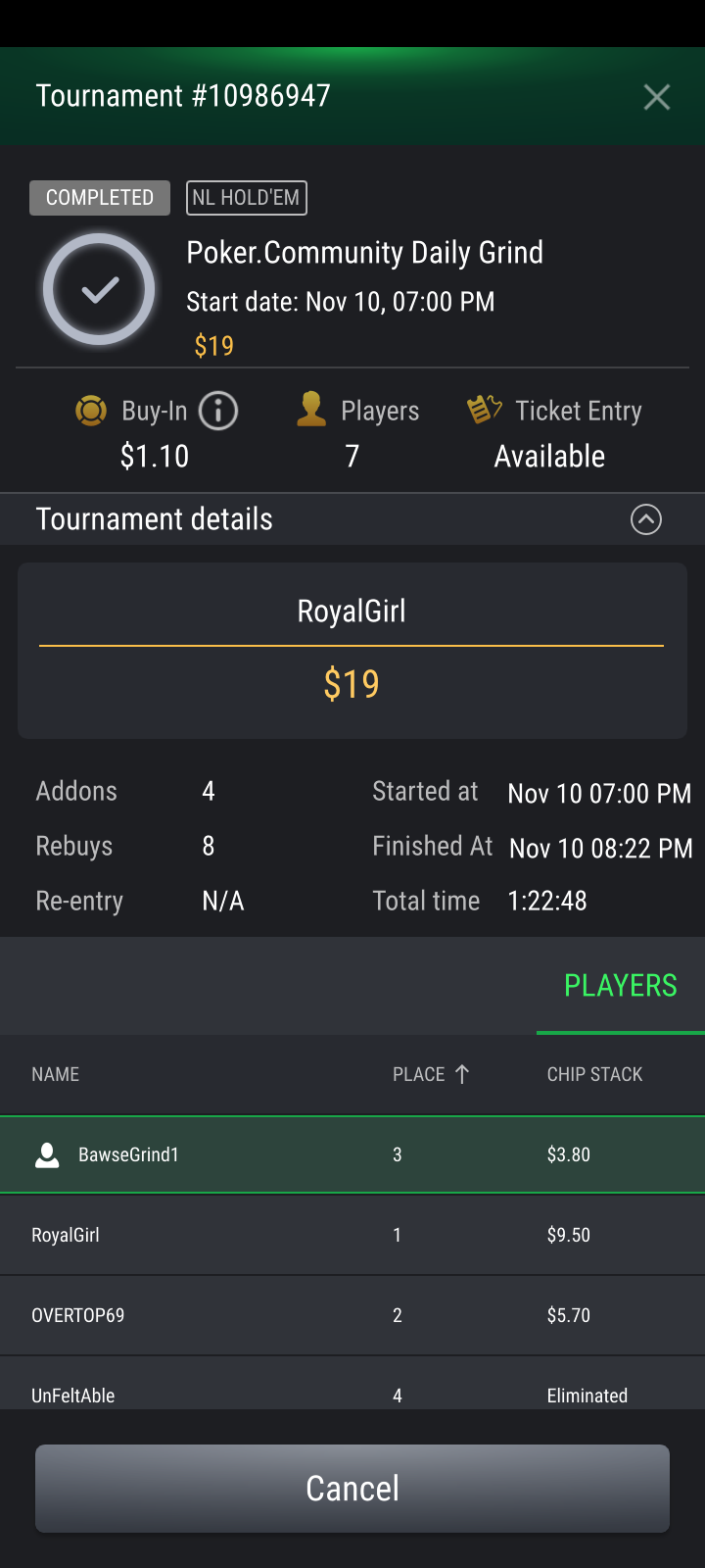 Daily Poker Community Buy-in on Stockpoker