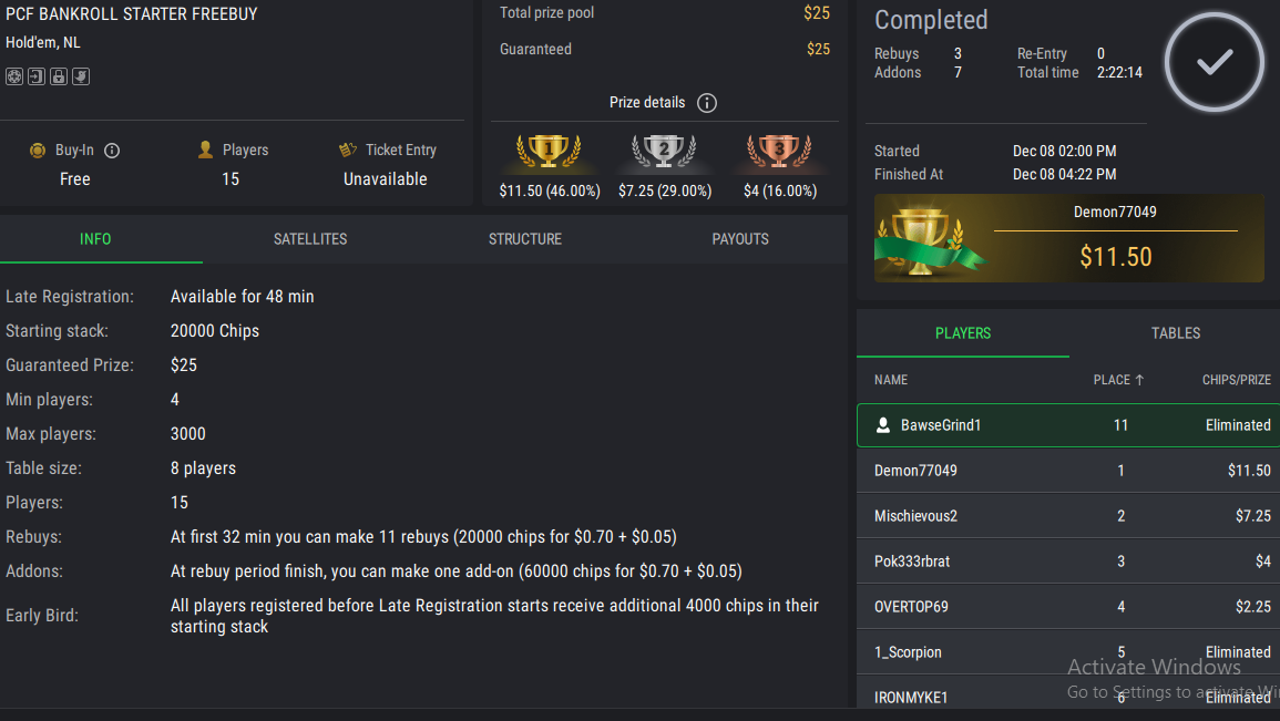 PCF Bankroll Starter Freebuy on StockPoker - December 08, 2025