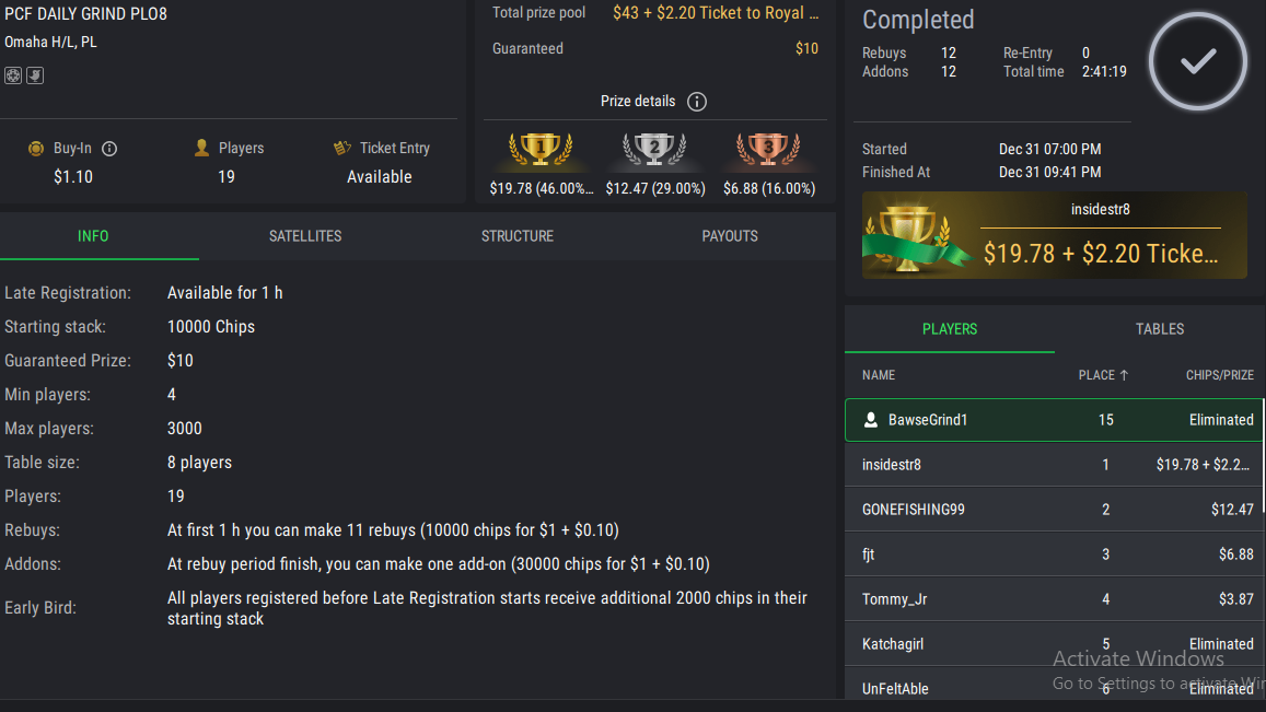 PCF Daily Grind PLO8 on StockPoker - December 31, 2025