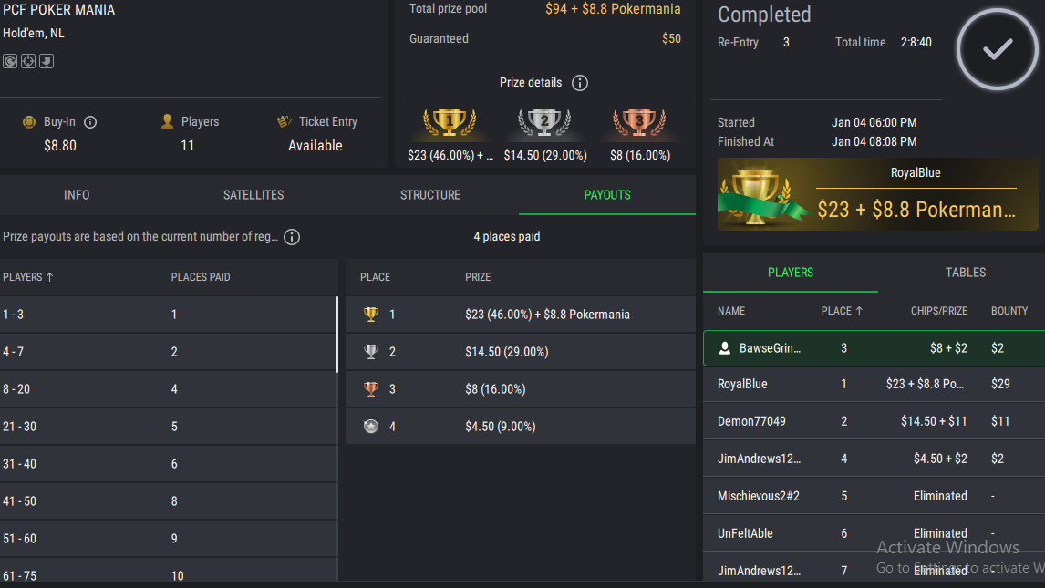 PCF Poker Mania NLHE PKO on StockPoker - January 04, 2026