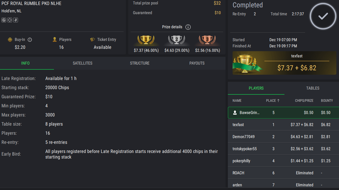 PCF Royal Rumble NLHE PKO on StockPoker - December 19, 2025