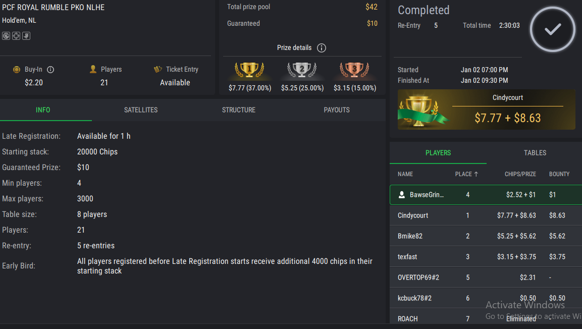 PCF Royal Rumble NLHE PKO on StockPoker - January 02, 2026