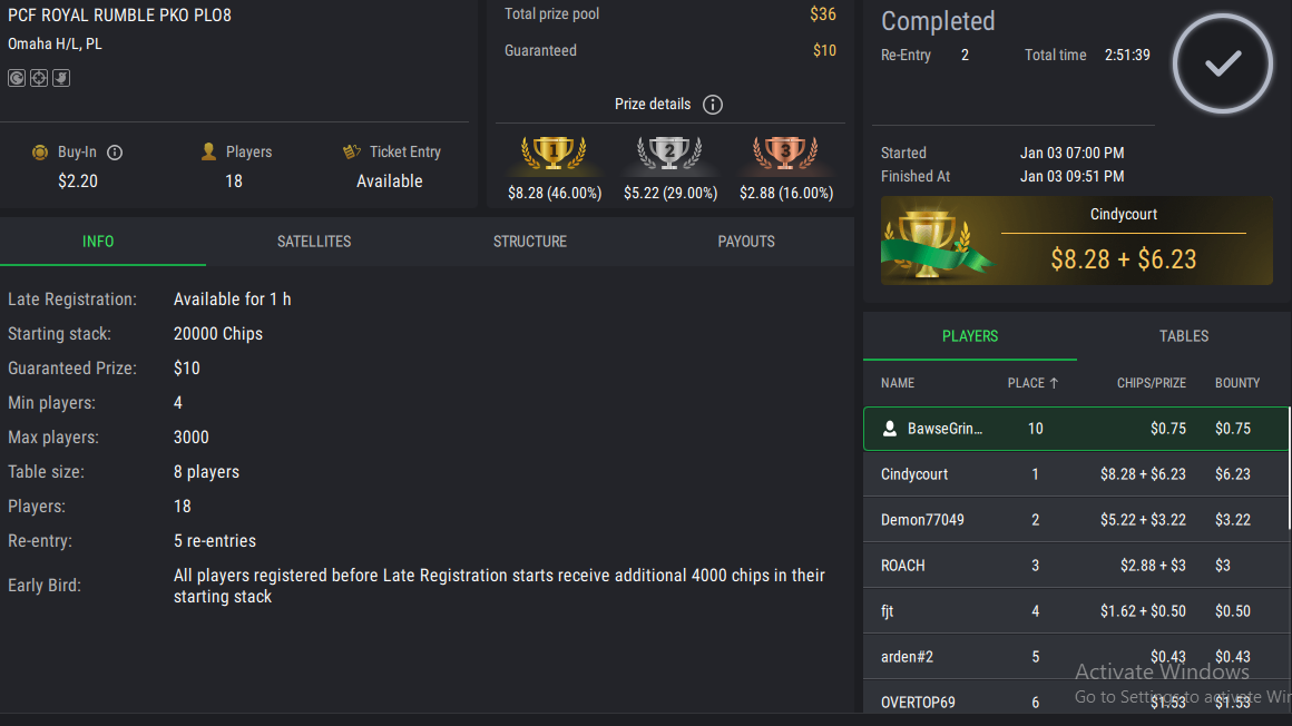 PCF Royal Rumble PLO8 PKO on StockPoker - January 03, 2026