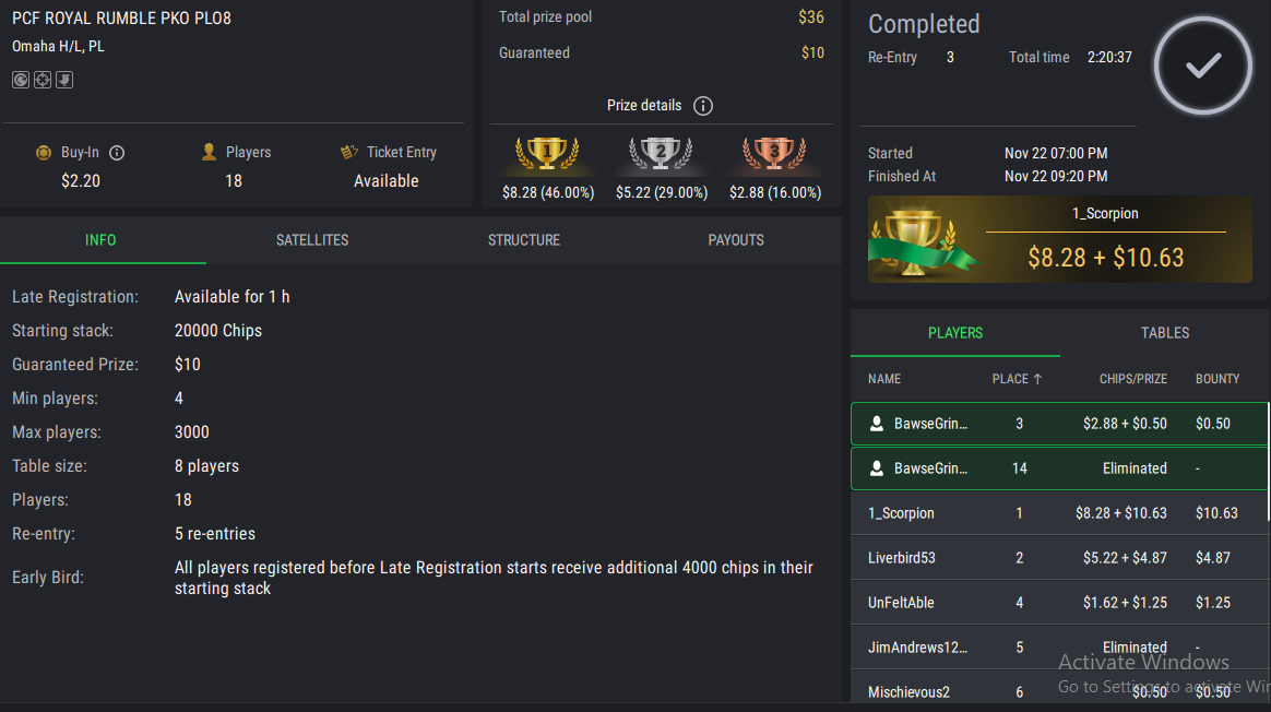 PCF Royal Rumble PLO8 PKO on StockPoker - November 22, 2025