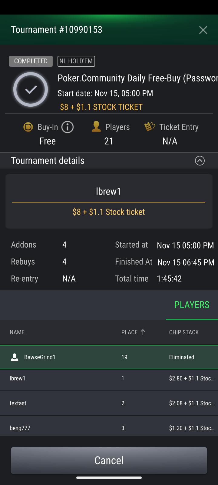 Poker Community Daily Freebuy on StockPoker